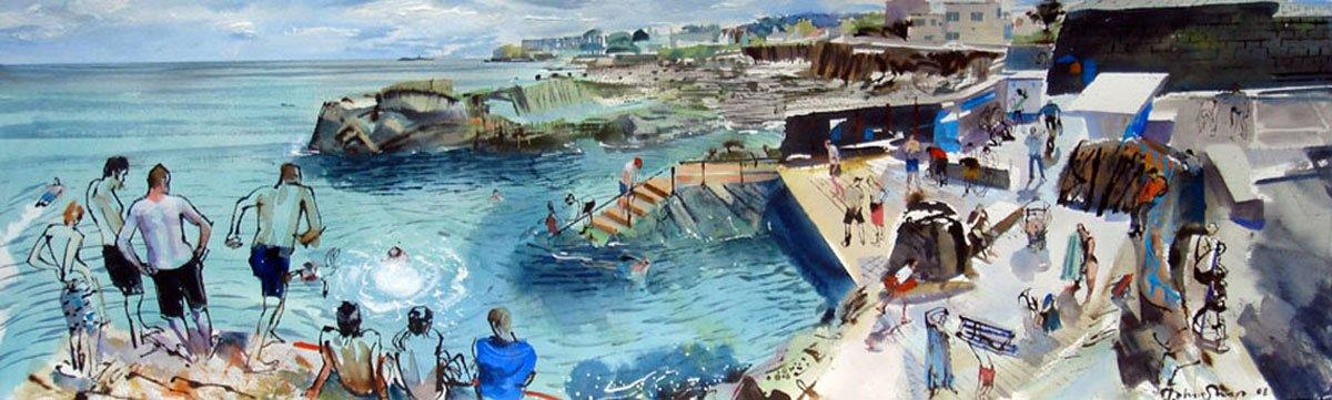 Summer Swim Blue Panorama For Sale - John Short Irish Visual Artist